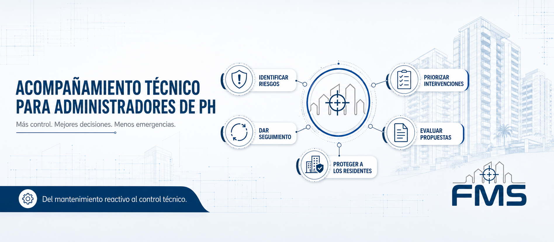 Infografía sobre acompañamiento técnico para administradores de PH y sus principales beneficios